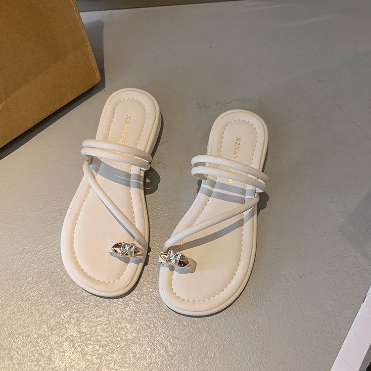 Damen elegante Zehensteg-Sandalen mit glamourösem Schmuckdetail R&B