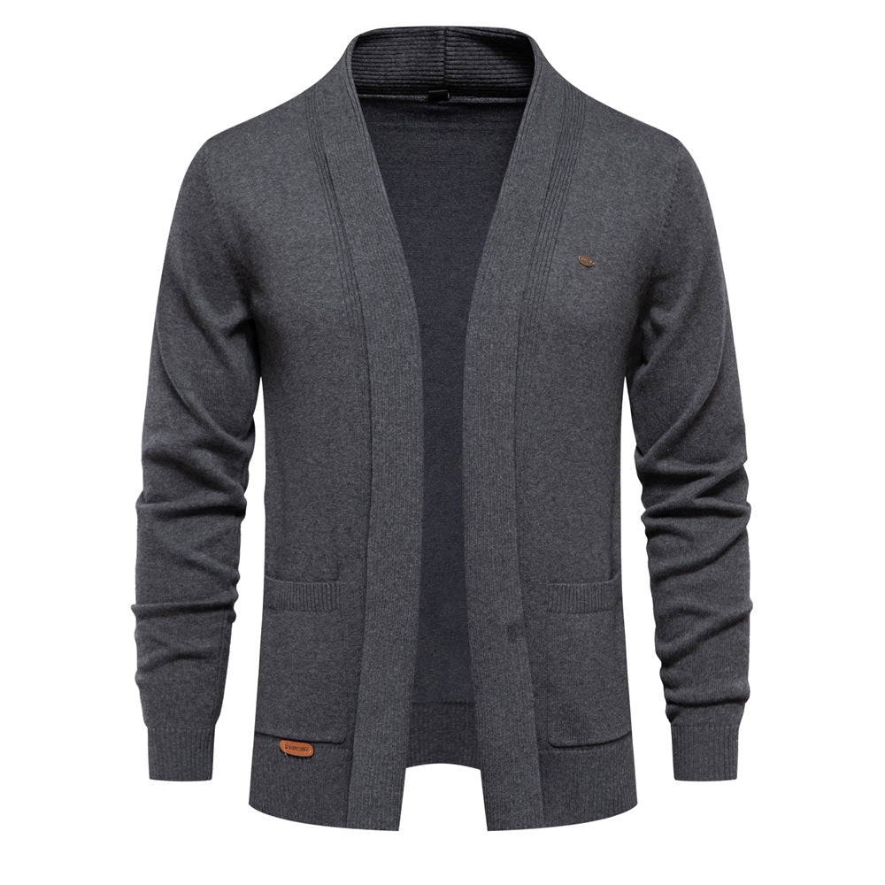Herren angenehme Strickjacke mit offenem Kragen und praktischen Taschen R&B