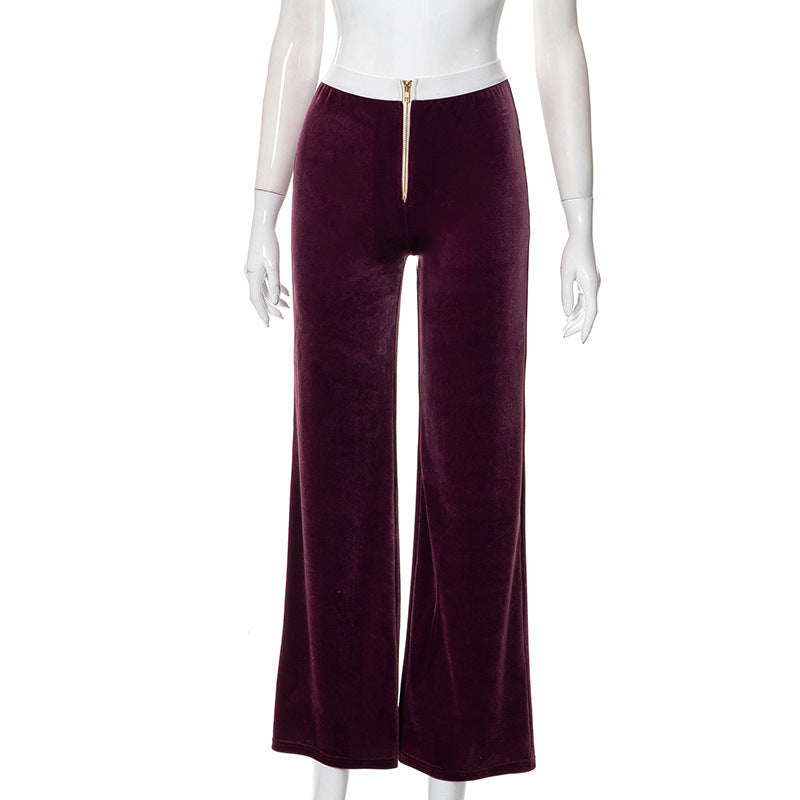Damen elegante Stoffhose mit hohem Bund und dekorativem Reißverschluss R&B
