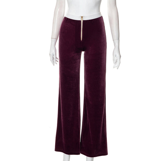 Damen elegante Stoffhose mit hohem Bund und dekorativem Reißverschluss R&B