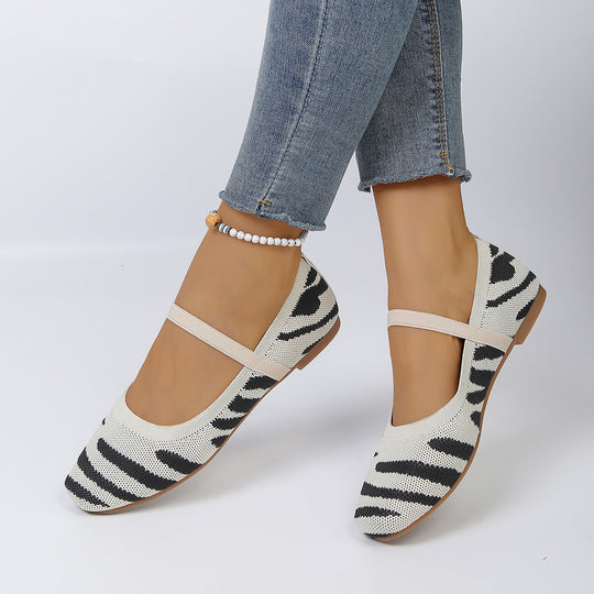Damen Ballerinas mit elastischem Riemen und modischem Tiermuster R&B