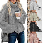 Damen Grobstrickpullover mit hohem Kragen und Zopfmuster R&B