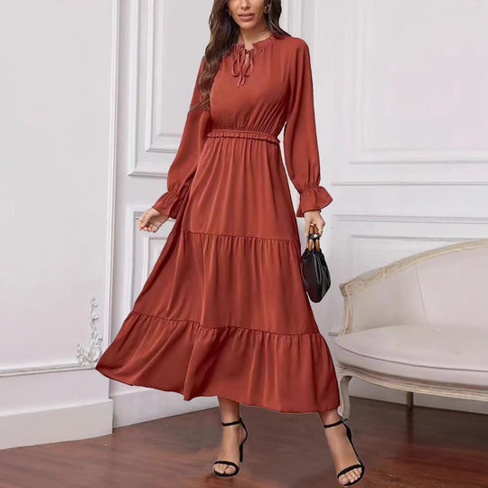 Damen Maxikleid mit voluminösen Ärmel- und Rüschendetails R&B