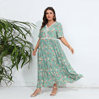 Damen Maxikleid mit floralem Design und V-Ausschnitt R&B
