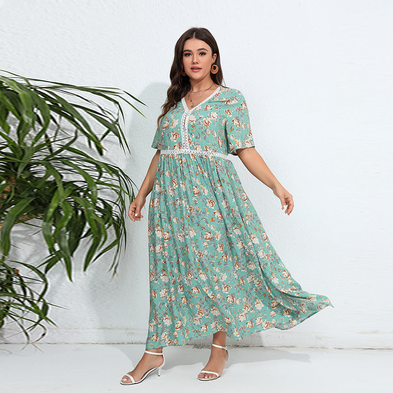 Damen Maxikleid mit floralem Design und V-Ausschnitt R&B