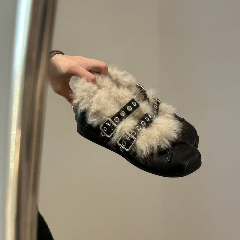 Damen Glitzernde Clogs mit flauschigem Innenfutter und modischem Schnallenverschluss R&B