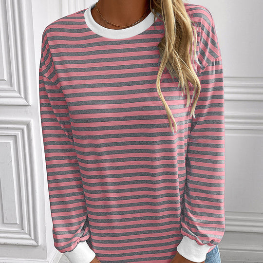 Damen gestreifter Langarm-Pullover mit lässigem Schnitt R&B