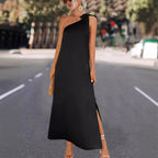 Damen Maxikleid mit asymmetrischem Träger und Seitenschlitz R&B