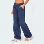 Damen weite Denim-Hosen mit praktischen Taschen R&B