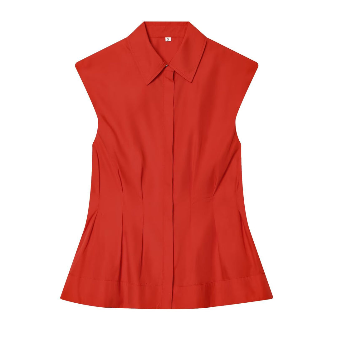 Damen ärmelloses Blusenshirt mit raffinierter Taillierung und elegantem Kragen R&B