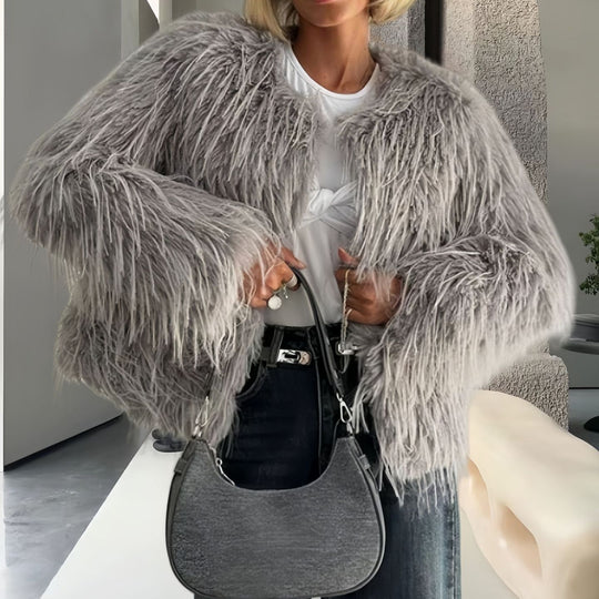 Damen Modische Kunstpelzjacke mit voluminösen Ärmeln R&B