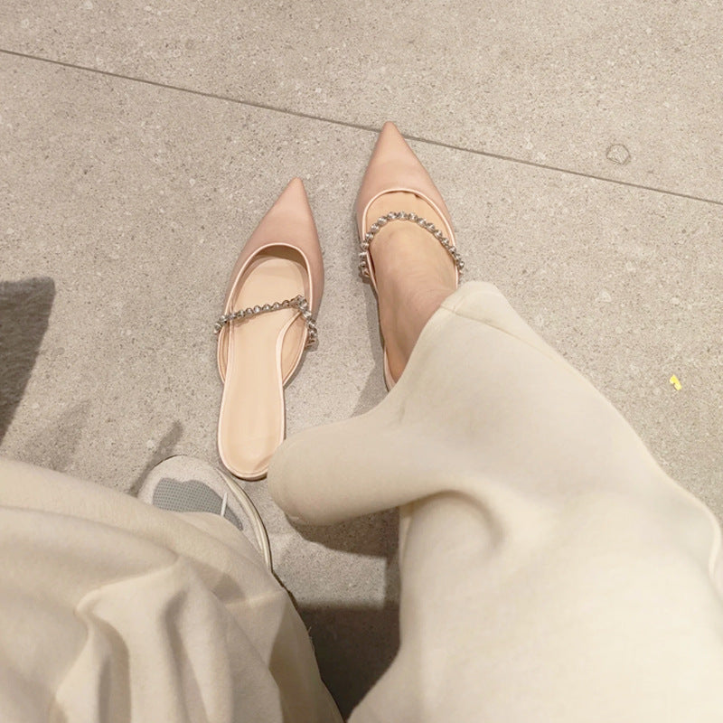 Damen elegante Sling-Ballerinas mit Luxus-Kettenakzent R&B