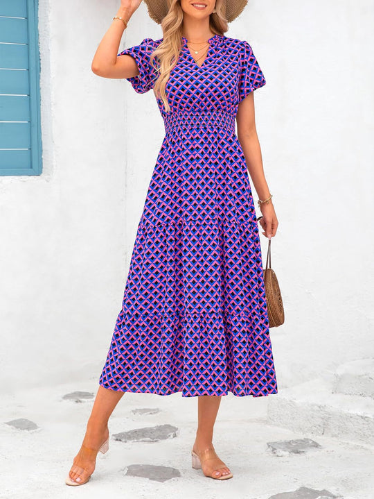 Damen Maxi-Kleid mit floralen Mustern und rüschendem Saum R&B