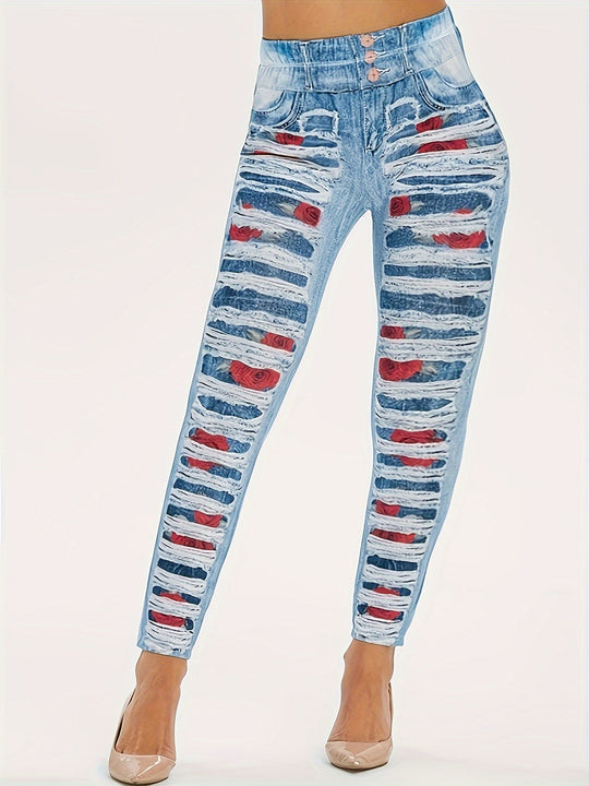 Damen Leggings mit coolen Destroyed-Details und hohem Bund R&B