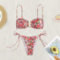 Damen Blumenmuster Bikini mit verstellbaren Trägern und elegantem Goldring R&B