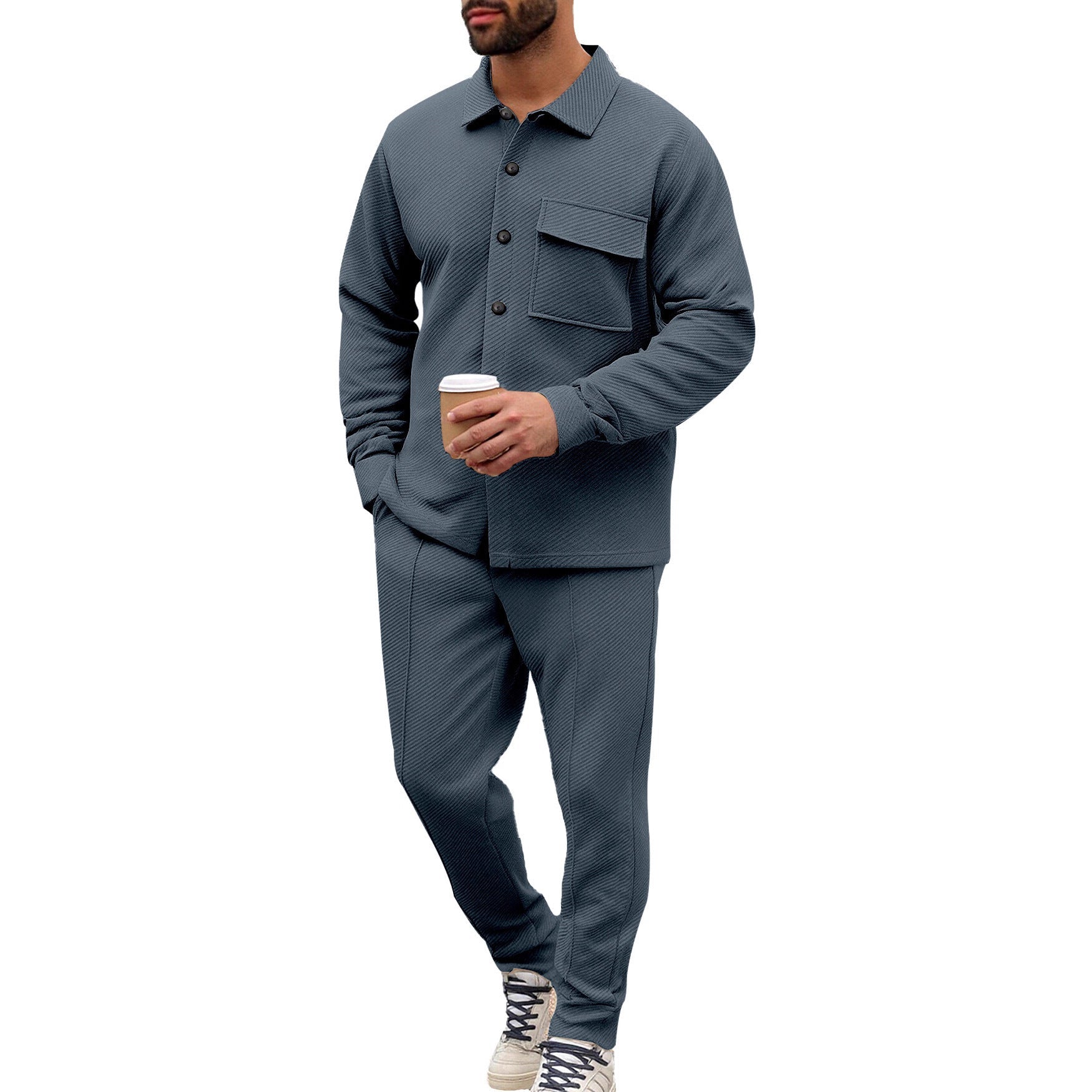 Herren nan Hemdenjacke-Set mit aufgesetzter Klappentasche und konischer Komforthose R&B