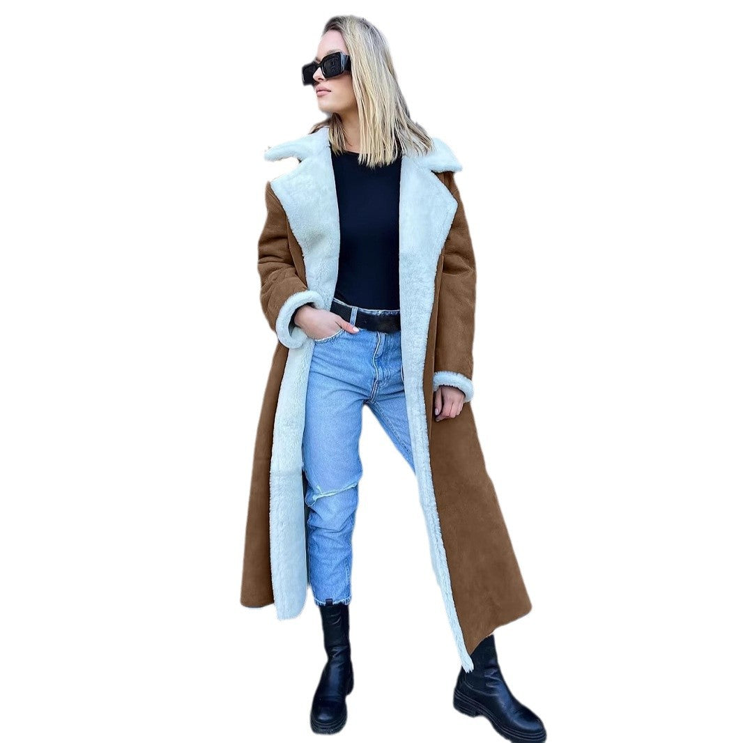 Damen Langer Fleece-Mantel mit Umlegekragen R&B