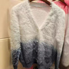 Damen modischer Strickcardigan mit elegantem Kunstfell und Knopfleiste R&B