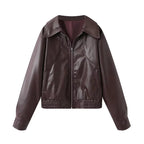 Damen modische Kunstlederjacke mit raffinierter Passform R&B