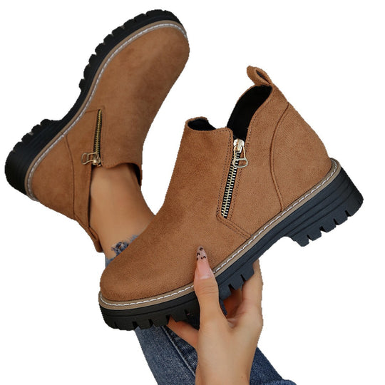 Damen modische Stiefeletten mit dekorativem Reißverschlussdesign und rutschfester Sohle R&B