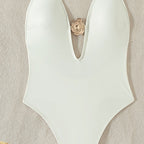 Damen einteiliger Badeanzug mit tiefem V-Ausschnitt und stilvollem Metalldetail R&B