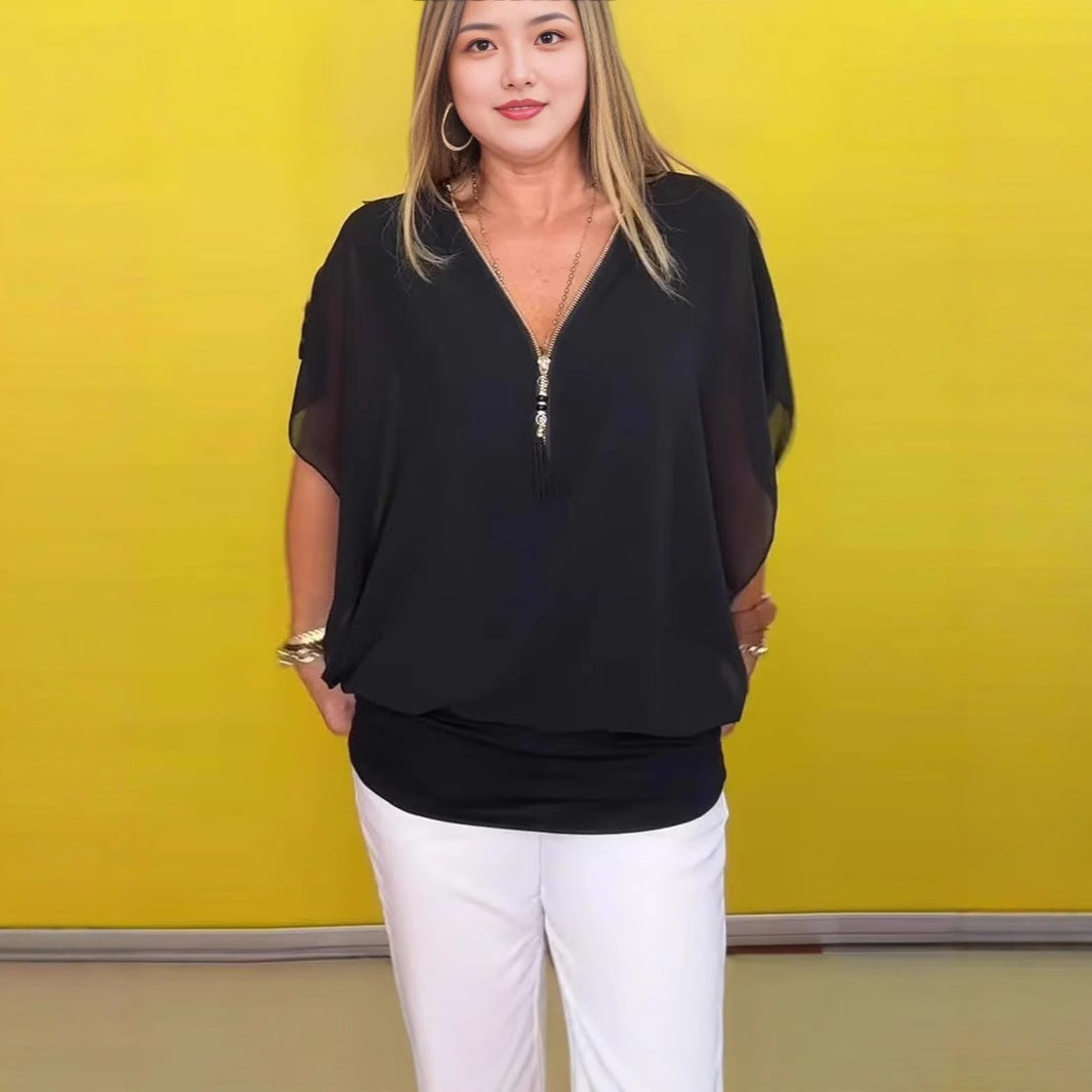 Damen schicke Bluse mit Reißverschluss R&B