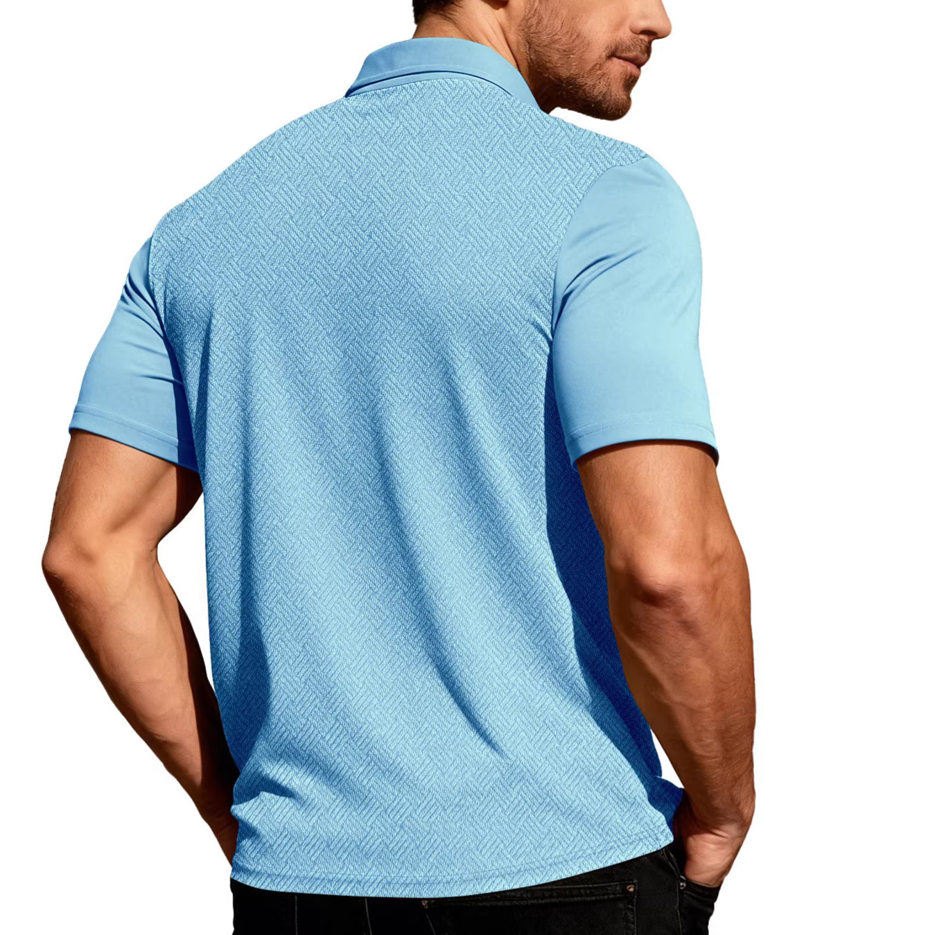 Herren nan legeres Kurzarmhemd mit Jacquardstruktur, kontrastierter Knopfleiste und Brusttasche R&B