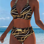Damen Bikini mit luxuriösem Marmormuster und edlen Details R&B