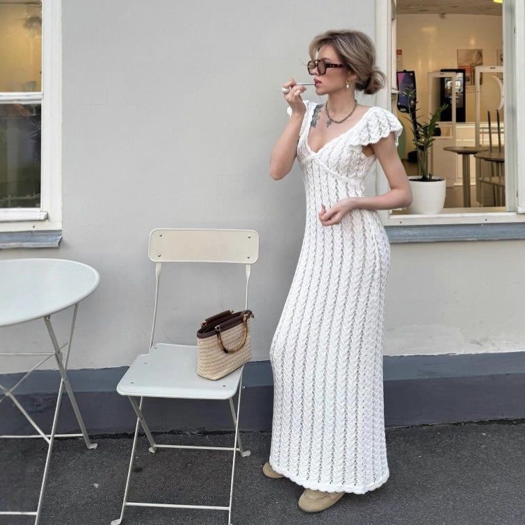 Damen Strickkleid mit zarten Rüschendetails und feiner Lochstrickstruktur R&B