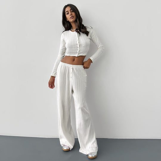 Damen Langarm-Crop-Top mit Knopfleiste und weichem Material R&B