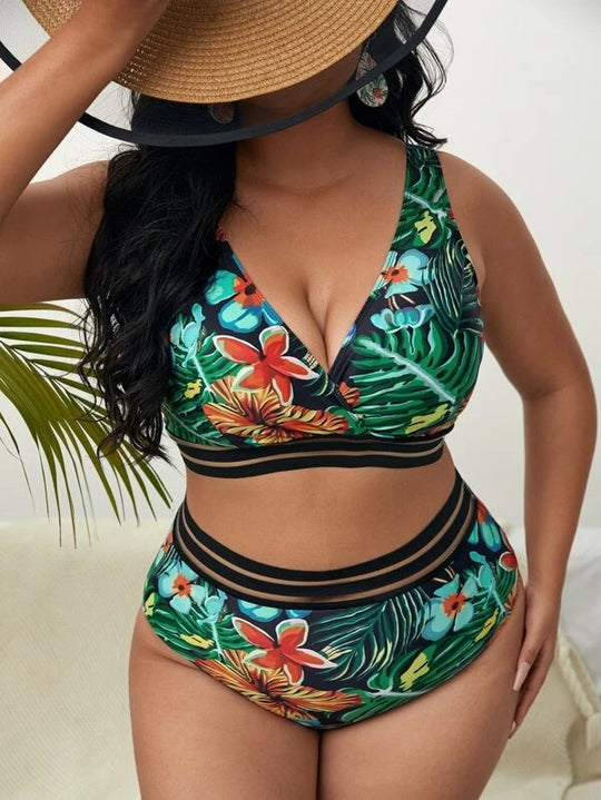 Damen Bunt gemusterter Bikini mit breitem Unterbrustband R&B