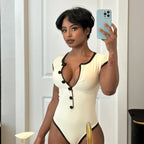 Damen Modischer Body mit Knopfdetails R&B