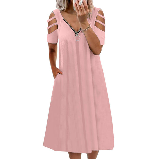 Damen Kleid mit offenen Schultern und tiefem V-Ausschnitt R&B