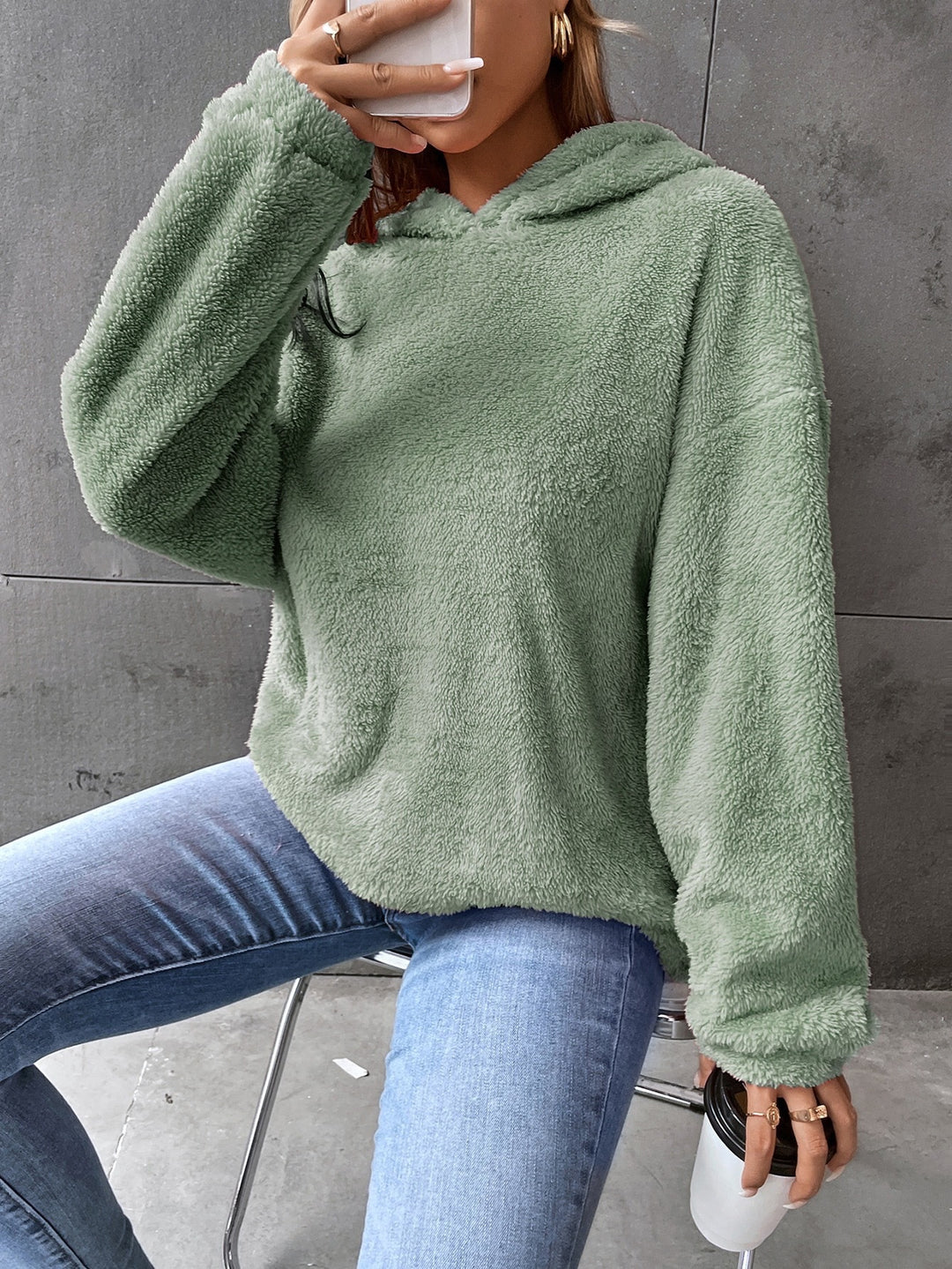 Damen kuscheliger Hoodie aus hochwertigem Plüsch R&B