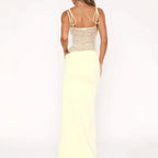Damen nan Bandeau-Maxikleid mit transparentem Spitzenkorsett und knotbaren Spaghettiträgern R&B
