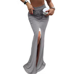 Damen Maxi-Rock mit elegantem Schlitz und floralem Rüschenapplikation R&B