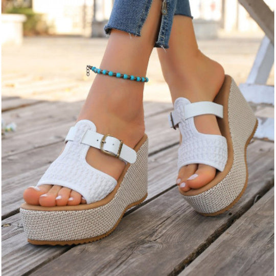 Damen Wedge-Pantoletten mit geflochtenem Riemen und komfortablem Fußbett R&B