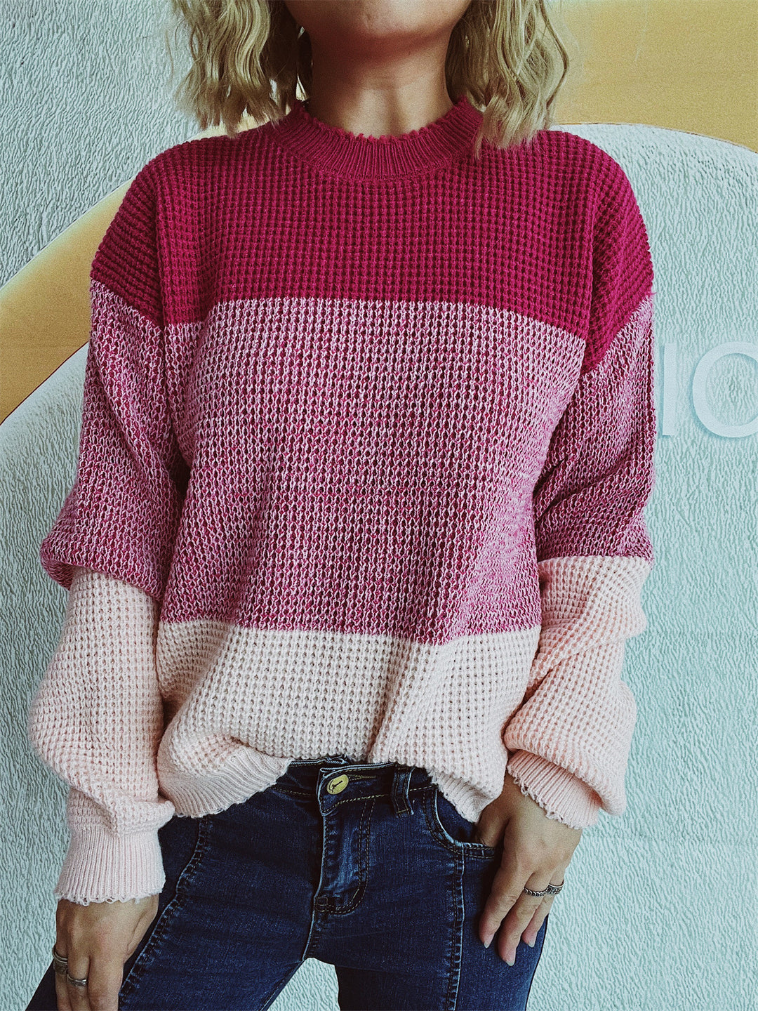 Damen gemütlicher Pullover mit trendy Streifenmuster R&B