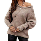 Damen lässiger Pullover mit offenem Schulterdesign und weichem Strick R&B