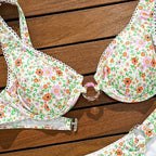 Damen Triangel-Bikini mit durchscheinenden Riemen und verspieltem Blütenmuster R&B