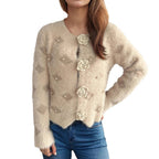 Damen Strickjacke mit floralen Applikationen und perlverzierter Detail R&B