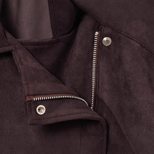 Damen stilvolle Suedejacke mit verstellbarem Gürtel und praktischen Reißverschlüssen R&B