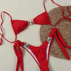Damen Triangel-Bikini mit eleganten Schnürdetails und goldenen Akzenten R&B