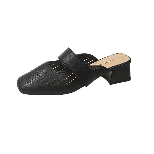 Damen Mules mit modischem Lochdesign und bequemem Blockabsatz R&B