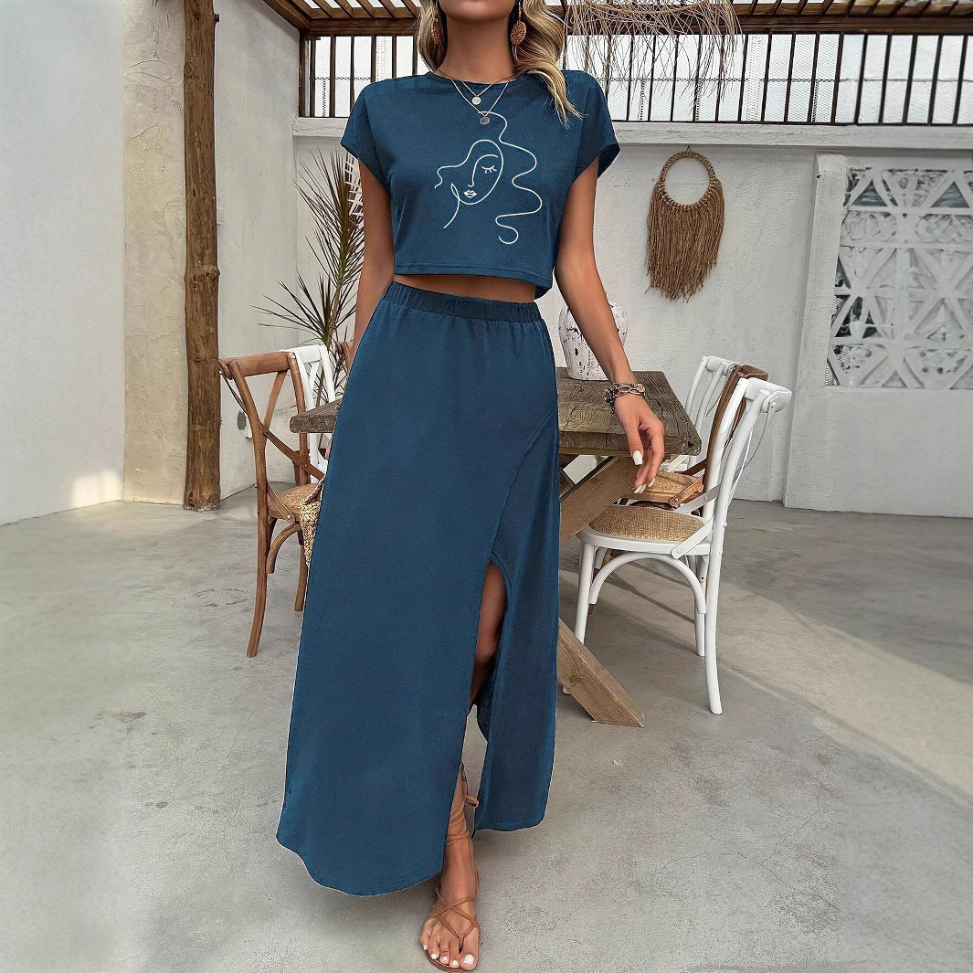 Damen Zweiteiliges Set mit Crop-Top und Maxirock R&B
