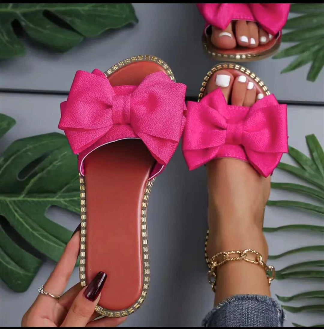Damen elegante Sommer-Pantoletten mit großem Schleifen-Detail R&B
