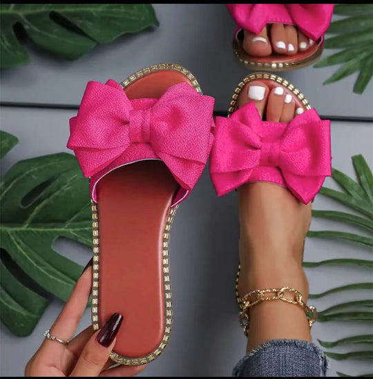 Damen elegante Sommer-Pantoletten mit großem Schleifen-Detail R&B