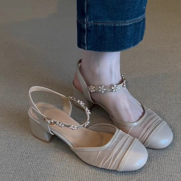 Damen Slingback-Pumps mit floraler Verzierungsdetails und komfortablem Fersenbereich