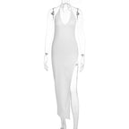 Damen atemberaubendes Maxikleid mit raffiniertem V-Ausschnitt und hohem Schlitz R&B