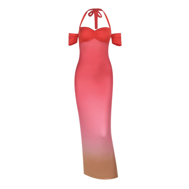 Damen Maxikleid mit elegantem Halterdesign und floralem Akzent R&B